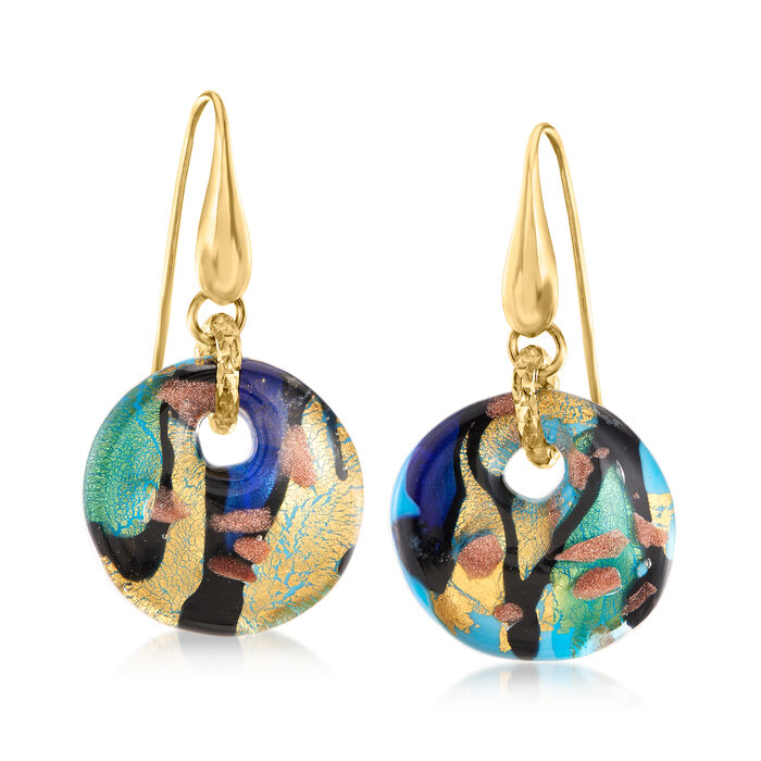 Italian Multicolored Murano Glass Drop Earrings in 18kt Gold Over Sterling