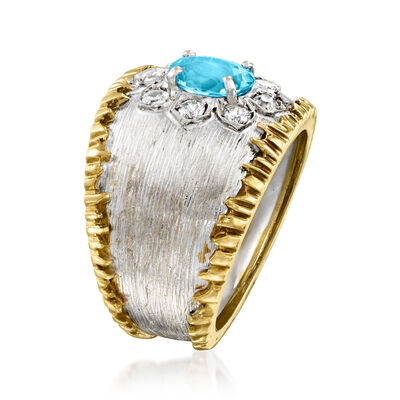 C. 1990 Vintage .65 Carat Aquamarine and .35 ct. t.w. Diamond Ring in 18kt Two-Tone Gold