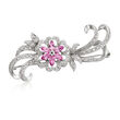 C. 1990 Vintage 1.20 ct. t.w. Pink Sapphire and .35 ct. t.w. Diamond Flower Pin in 14kt White Gold