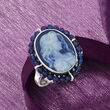 Italian Blue Agate Cameo Ring with 1.32 ct. t.w. Blue Spinel in Sterling Silver