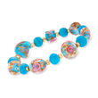 Italian Multicolored Murano Glass Bead Stretch Bracelet in 18kt Yellow Gold Over Sterling Silver