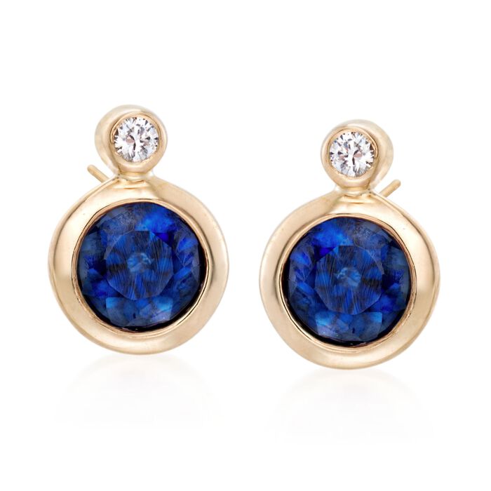 .60 ct. t.w. Bezel-Set Sapphire Earrings with Diamond Accents in 14kt Yellow Gold