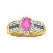 1.00 Carat Pink Sapphire Ring with .40 ct. t.w. Blue Sapphires and .22 ct. t.w. Diamonds in 14kt Yellow Gold