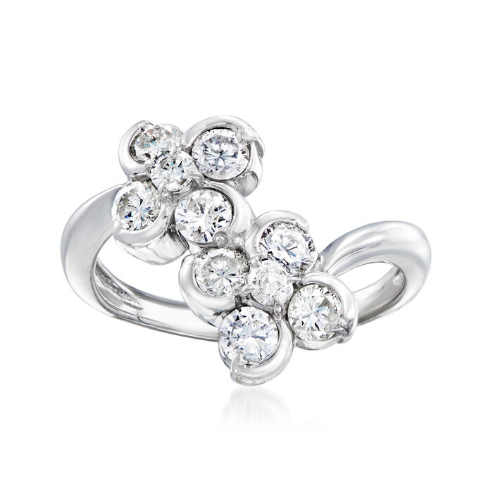 C. 2000 Vintage 1.06 ct. t.w. Diamond Flower Bypass Ring in Platinum