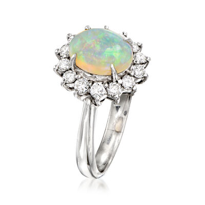C. 1980 Vintage Opal Ring with .48 ct. t.w. Diamonds in Platinum