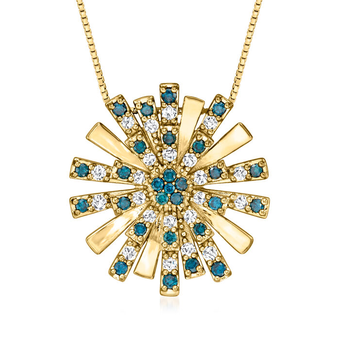 .75 ct. t.w. Blue and White Diamond Flower Pendant Necklace in 18kt Gold Over Sterling