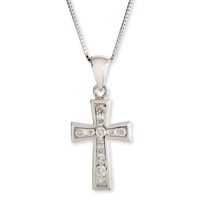 .25 ct. t.w. Diamond Cross Necklace in 14kt White Gold