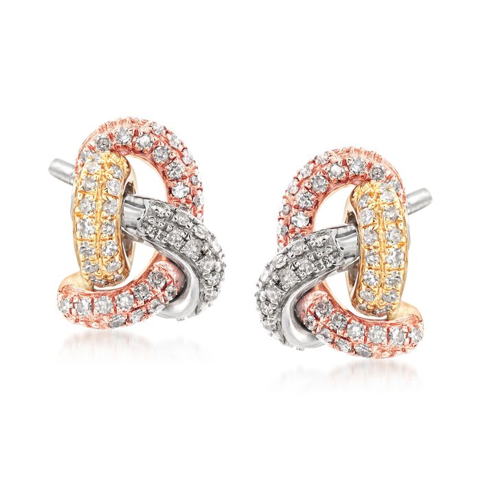 .30 ct. t.w. Diamond Love Knot Earrings in 14kt Tri-Colored Gold