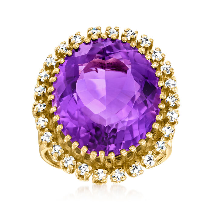 C. 1970 Vintage 18.25 Carat Amethyst Ring with .65 ct. t.w. Diamonds in 14kt Yellow Gold