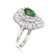 C. 1980 Vintage 1.15 Carat Green Tourmaline and 1.95 ct. t.w. Diamond Ring in 14kt White Gold