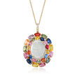 Opal, 11.40 ct. t.w. Multicolored Sapphire and .39 ct. t.w. Diamond Pendant Necklace in 18kt Yellow Gold