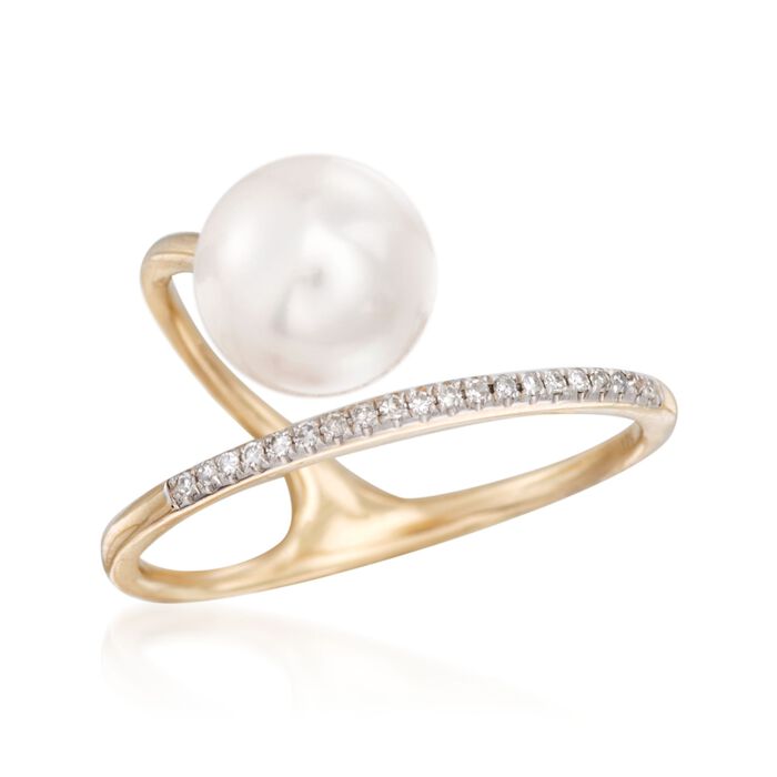 8.5mm Cultured Pearl Abstract Ring with Diamond Accents in 14kt Yellow Gold