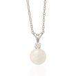 6-6.5mm Cultured Akoya Pearl and Diamond Accent Necklace in 14kt White Gold