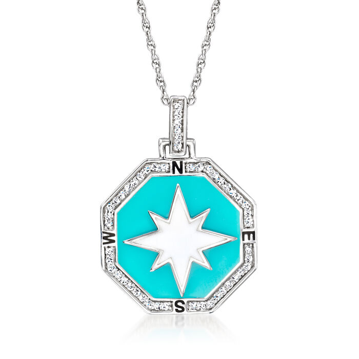 .20 ct. t.w. Diamond and Multicolored Enamel Compass Pendant Necklace in Sterling Silver