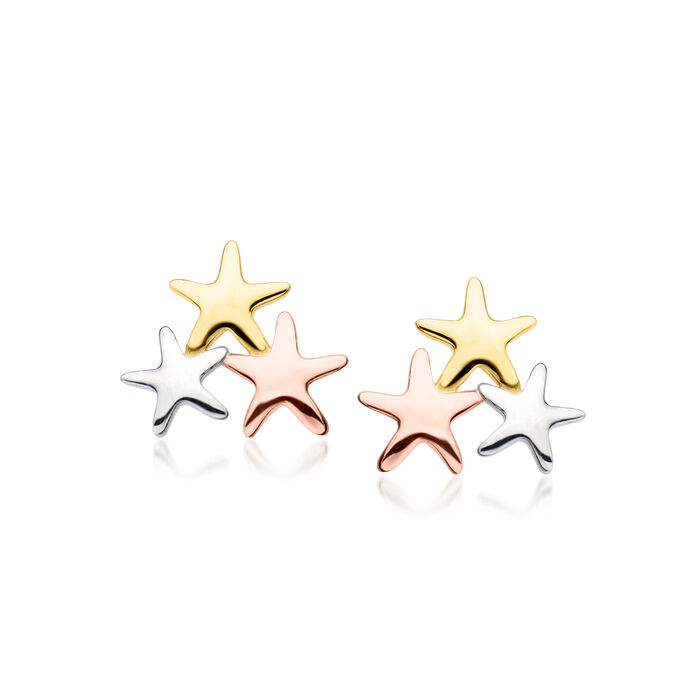 Italian 14kt Tri-Colored Gold Stars Stud Earrings
