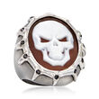 Italian .10 ct. t.w. Black CZ Skull Cameo Ring in Sterling Silver