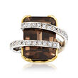 C. 1980 Vintage 19.00 Carat Smoky Quartz and .70 ct. t.w. Diamond Cocktail Ring in 14kt Two-Tone Gold