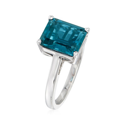 4.20 Carat Emerald-Cut London Blue Topaz Ring in Sterling Silver