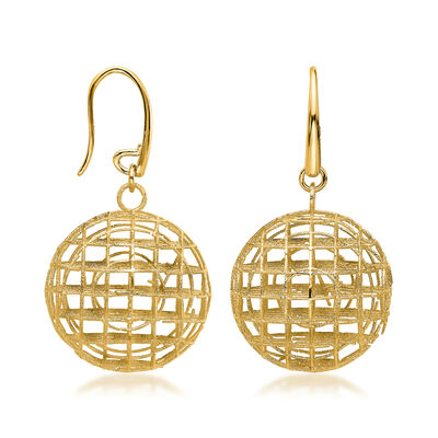 Italian 14kt Yellow Gold Wire-Wrapped Ball Drop Earrings