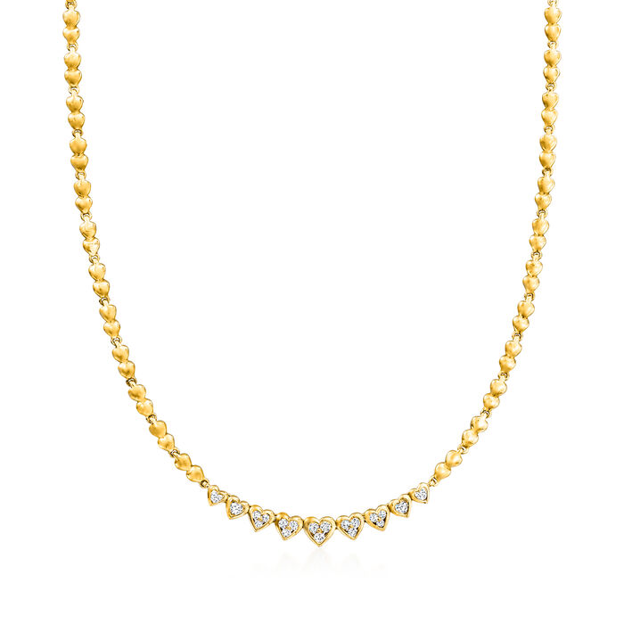 C. 1990 Vintage .70 ct. t.w. Diamond Heart-Link Necklace in 18kt Yellow Gold
