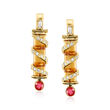 C. 1980 Vintage 10.00 ct. t.w. Citrine, 1.75 ct. t.w. Diamond and 1.00 ct. t.w. Ruby Drop Earrings in 14kt Yellow Gold