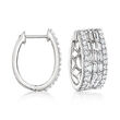 1.50 ct. t.w. Baguette and Round Diamond Hoop Earrings in 14kt White Gold