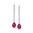 1.00 ct. t.w. Ruby and .22 ct. t.w. Diamond Linear Drop Earrings in 14kt White Gold