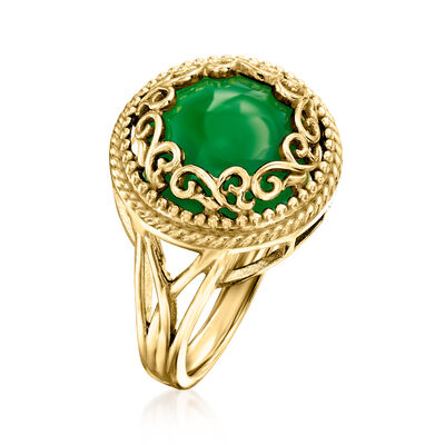 Green Chalcedony Ring in 18kt Gold Over Sterling