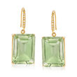35.00 ct. t.w. Emerald-Cut Green Prasiolite and .10 ct. t.w. Diamond Earrings in 18kt Gold Over Sterling