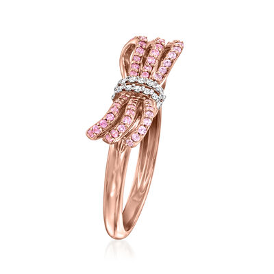 .30 ct. t.w. Pink Sapphire Bow Ring with Diamond Accents in 18kt Rose Gold Over Sterling