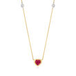 .60 Carat Ruby Heart Necklace with Diamond-Accented Stations in 14kt Yellow Gold