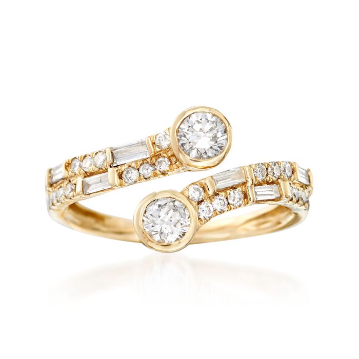 .75 ct. t.w. Baguette and Round Diamond Bypass Ring in 14kt Yellow Gold