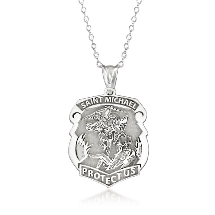 Sterling Silver Saint Michael Badge Pendant Necklace