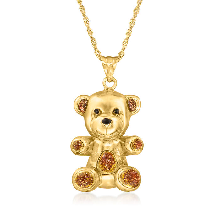 Italian Multicolored Enamel Teddy Bear Pendant Necklace in 18kt Gold Over Sterling