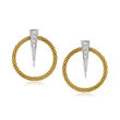 ALOR &quot;Classique&quot; Yellow Stainless Steel Cable Circle Earrings with Diamond Accents in 18kt White Gold