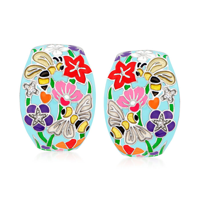 Belle Etoile &quot;Bee Garden&quot; Multicolored Enamel Earrings with CZ Accents in Sterling Silver