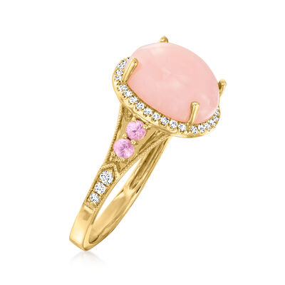 Pink Opal, .30 ct. t.w. Pink Sapphire and .25 ct. t.w. Diamond Ring in 14kt Yellow Gold