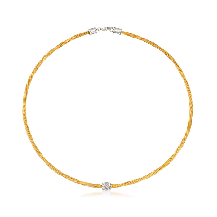 ALOR Yellow &quot;Classique&quot; .14 ct. t.w. Diamond Stainless Steel Cable Necklace with 18kt White Gold