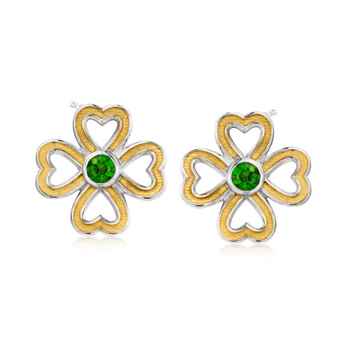 .20 ct. t.w. Chrome Diopside Four-Leaf Clover Earrings in Sterling Silver and 18kt Gold Over Sterling Silver
