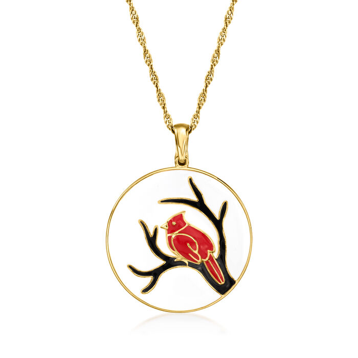 Italian Multicolored Enamel Cardinal Medallion Pendant Necklace in 18kt Gold Over Sterling