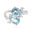 2.50 ct. t.w. Aquamarine and .67 ct. t.w. Diamond Bypass Ring in 14kt White Gold