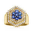 C. 1980 Vintage .93 ct. t.w. Sapphire and .54 ct. t.w. Diamond Ring in 18kt Yellow Gold