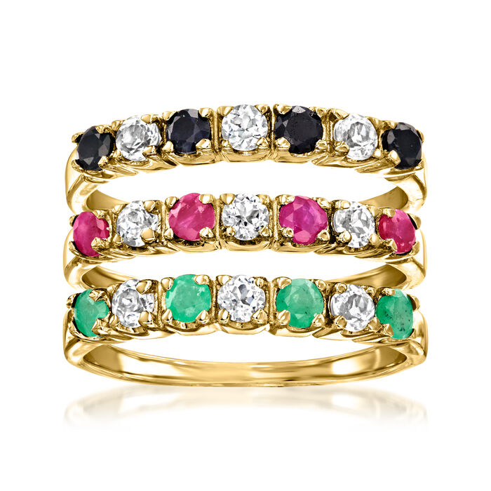 1.40 ct. t.w. Multi-Gemstone Jewelry Set: Three Rings in 18kt Gold Over Sterling