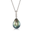 11-12mm Black Cultured Tahitian Pearl Pendant Necklace with .10 ct. t.w. Diamonds in Sterling Silver