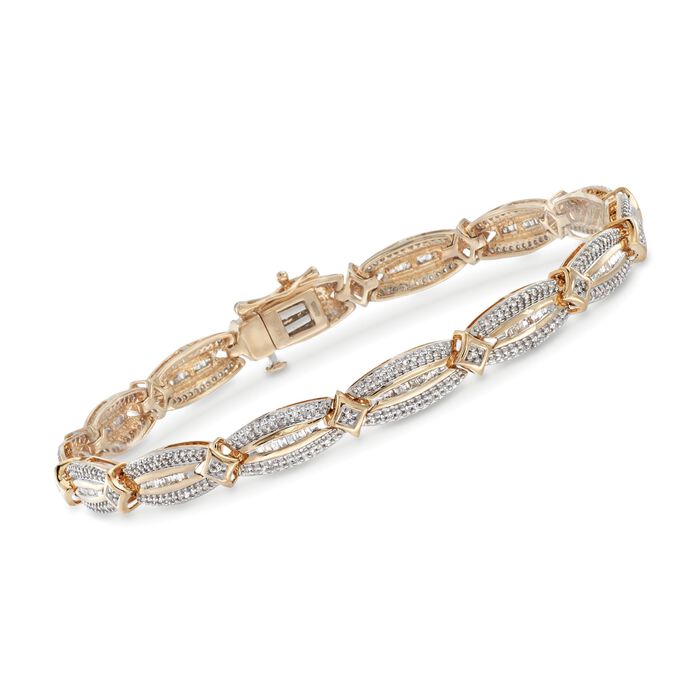 1.00 ct. t.w. Baguette and Round Diamond Bracelet in 14kt Yellow Gold