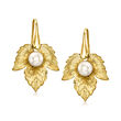 Italian 6-6.5mm Cultured Pearl Leaf Drop Earrings in 18kt Gold Over Sterling