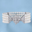 4.5-5mm Cultured Pearl and .15 ct. t.w. Diamond Multi-Strand Bracelet in Sterling Silver