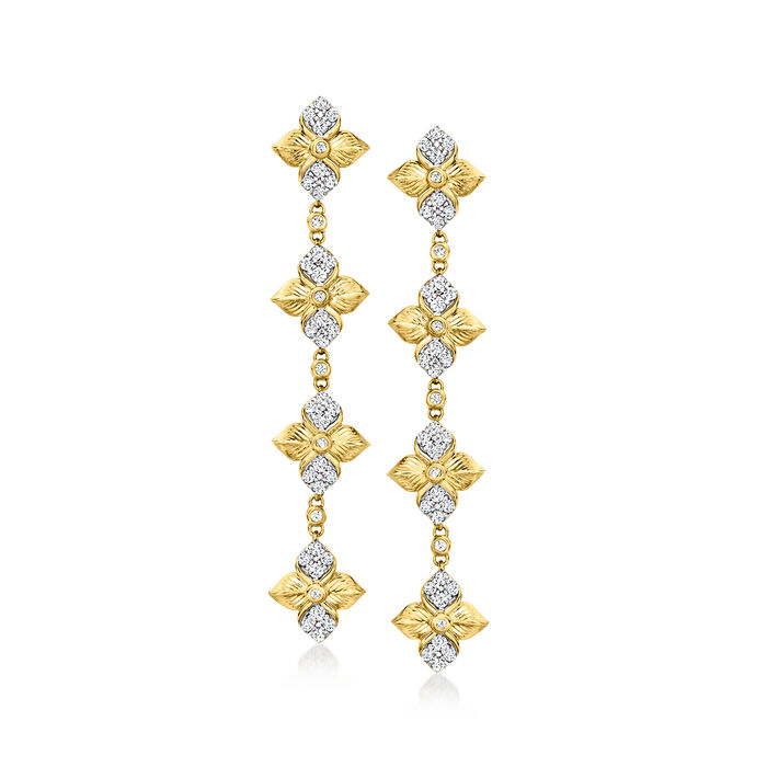 1.00 ct. t.w. Diamond Flower Linear Drop Earrings in 18kt Gold Over Sterling