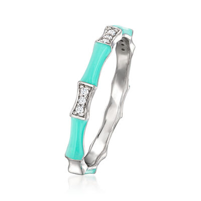 Turquoise Enamel and Diamond-Accented Station Ring in Sterling Silver