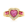 3.20 ct. t.w. Pink Topaz and .18 ct. t.w. Diamond Heart Ring in 18kt Gold Over Sterling